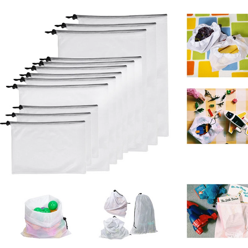 Многоразовые сетки производят сумки моющиеся мешки для продуктовых магазинов хранения фруктов/овощной мешок игрушки разное Органайзер