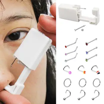 

1PC Disposable Sterile Nose Piercing Gun Piercing Kit with Gem Nose Studs Surgical Steel Nose Ring Piercer Tool Body Jewelry 20g