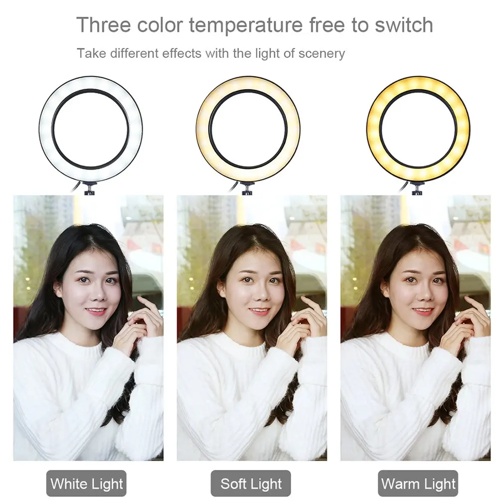 6.2 Inch Usb 3 Modes Dimmable Led Ring Vlogging Photography Video Lights With Cold Shoe Tripod Ball Head 6.2 Inch Usb 3 Modes Dimmable Led Ring Vlogging Photography Video Lights With Cold Shoe Tripod Ball Head