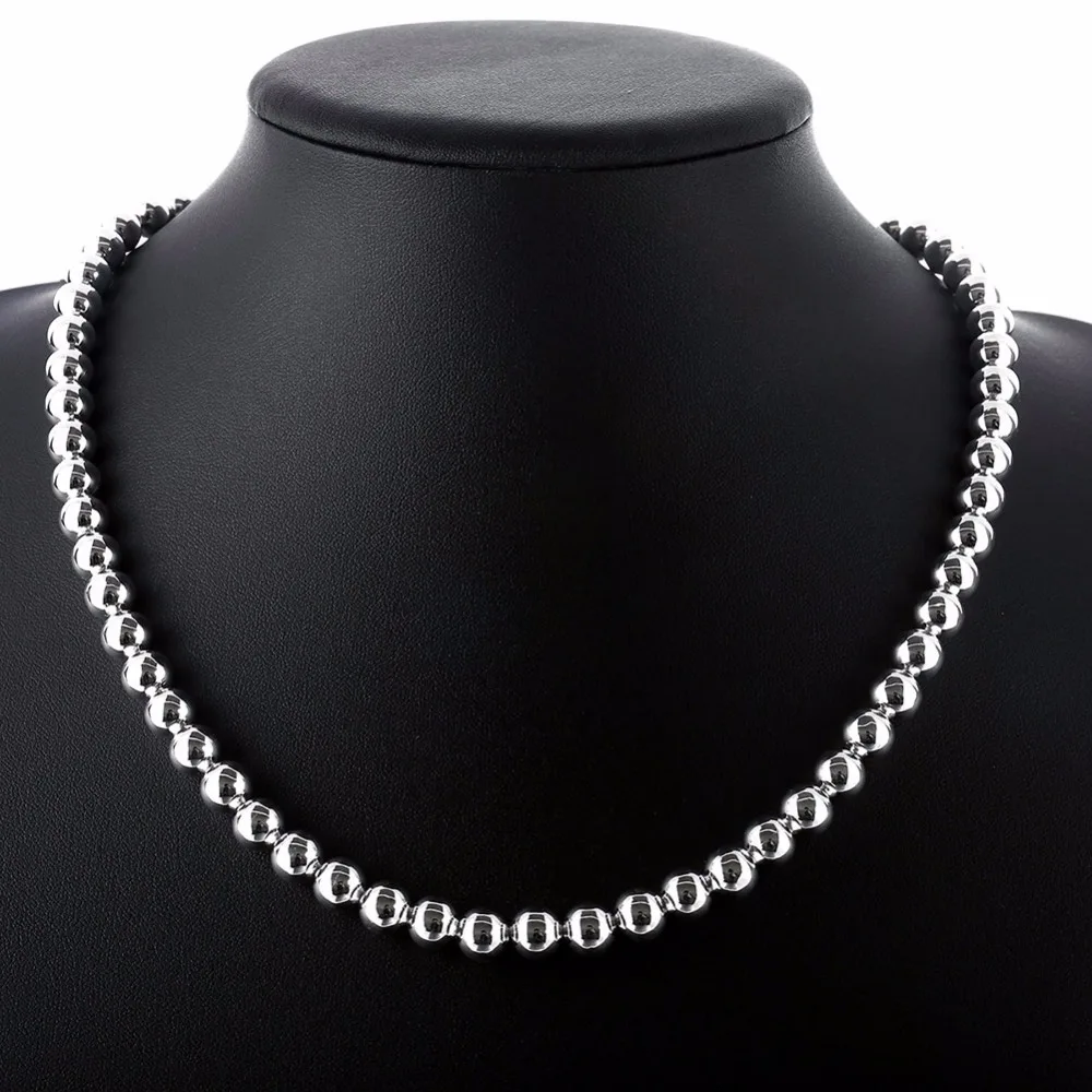 Lekani Women's Fine Jewelry 20'' 8mm Hollow Buddha Beads Necklace 925 Sterling Silver Charm Chain Collier Es Plata Free Shipping