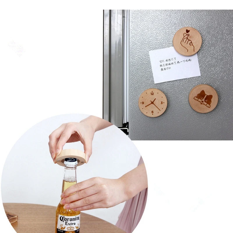 DIY деревянная бутылка круглой формы открывалка подставка на холодильник магнит украшение открывалка для пива логотип на заказ