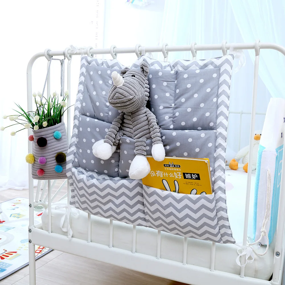 

multi-layer Cotton Crib Storage Bag Baby Bedside Diaper Organizer Newborn Bed Hanging Bag Toy Pocket For Newborns Bedding Set