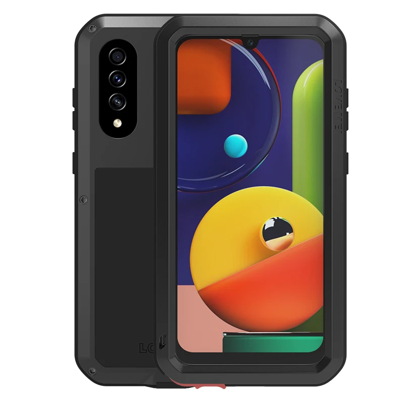 Черный Мощный противоударный чехол LOVE MEI для samsung Galaxy A50S A507 A507F, сверхпрочный чехол, силиконовый металлический чехол, закаленное стекло - Цвет: Черный