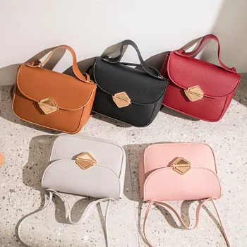 

2020 Spring and Summer Women's Retro Square Bag Lock Square Sling Bag Korean-Style New Messenger Phone Pouch #15