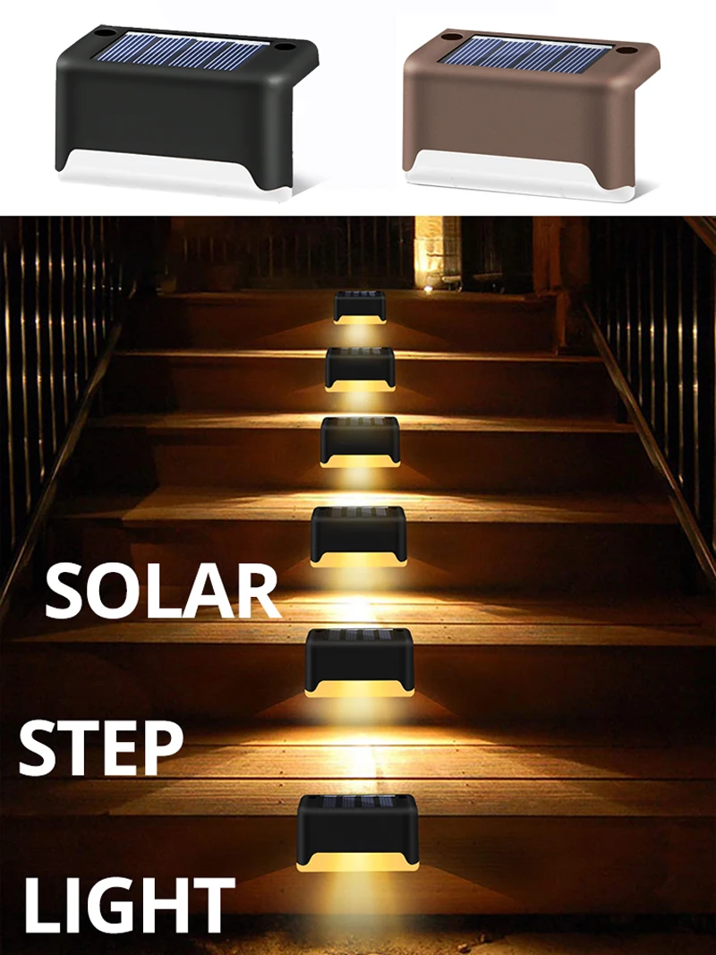 Livre à Prova Cerca da Escada Decoração da Lâmpada Quente para Pátio Luz ao ar Pacote Luzes Solares Passo Dwaterproof Água Led Branco Escadas Jardim Quintal 12 Pçs 1 Lâmpadas solares