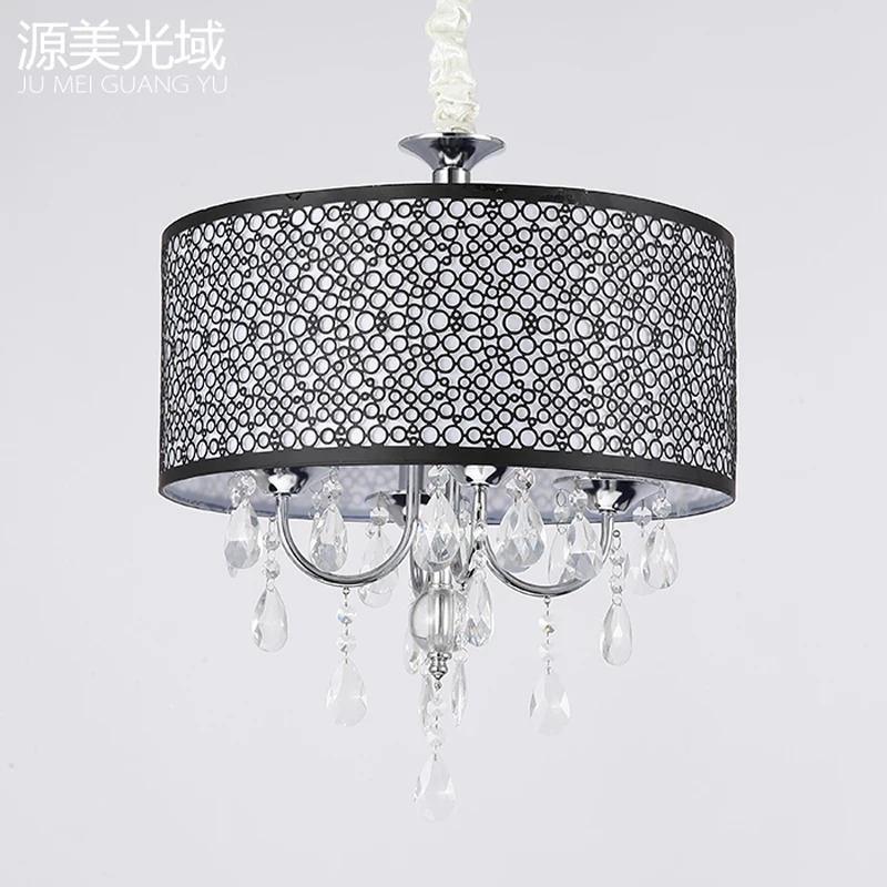 

Modern Drum Crystal Chandelier black iron dining room bedroom hanging light D43CM
