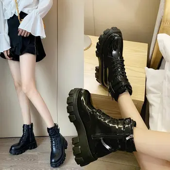 

boots with thick soles and bright leather for women fashion ins cool street shoes