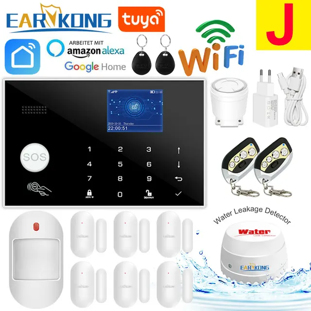 Wifi GSM Alarm System 433MHz Home Burglar Security Alarm Wireless Wired Detector RFID Touch Keyboard Temperature Humidity Alexa J