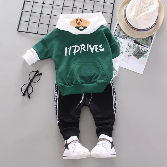 Spring Autumn Children Cotton Clothing Suit Baby Boys Girls Clothes Kids Sport Hoodies Pants 2Pcs/Sets Fahion Toddler Tracksuits XH newmao F Green