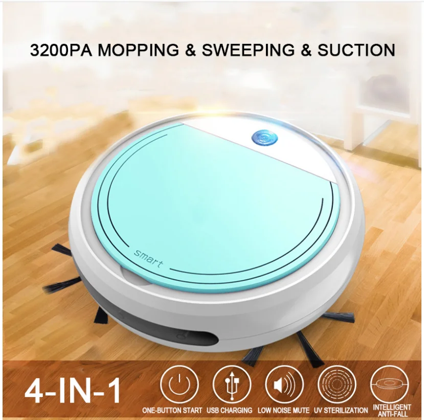3200pa Smart Robot Vacuum Cleaner USB 4 in 1 Auto Rechargeable Smart Sweeping Dry Wet Mop UV Sterilizer Strong Suction Sweeper photo