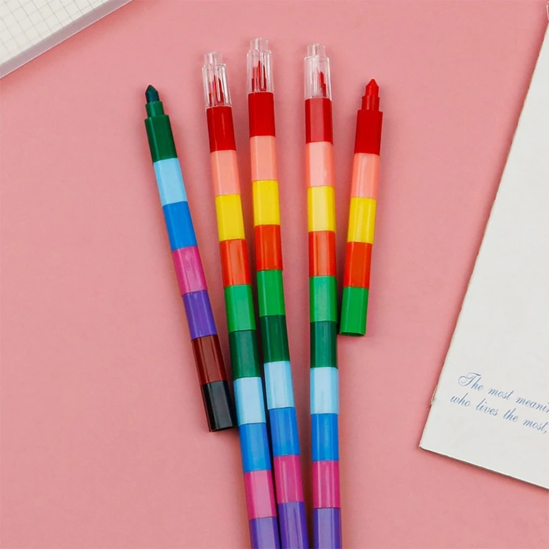 12 Colors Graffiti Crayons Stackable Puzzle Crayon Pens Total Length 10'' Kids Students Coloring Set for Home Xmas Party D5QC