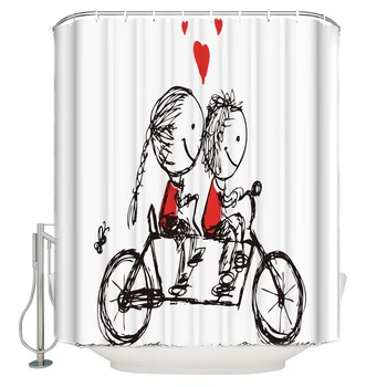 

Valentine's day themed Love Design Shower Curtain Lovers Bicycle Love Valentine'S Day Painting Cartoon