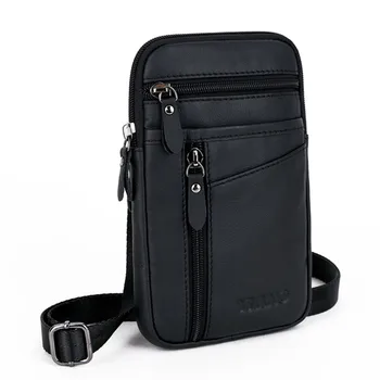 

YI ANG Genuine Leather Soft Shoulder Bags Small Crossbody Bags Vintage Belt Bags Mobile Bags Waist Packs Hook Bag Sling Bags New
