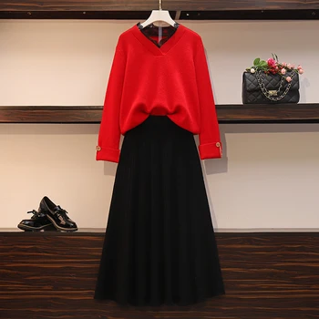 

big yards dress fat mm brim covered his suit qiu dong fat younger sister age reduction twinset sweater skirt