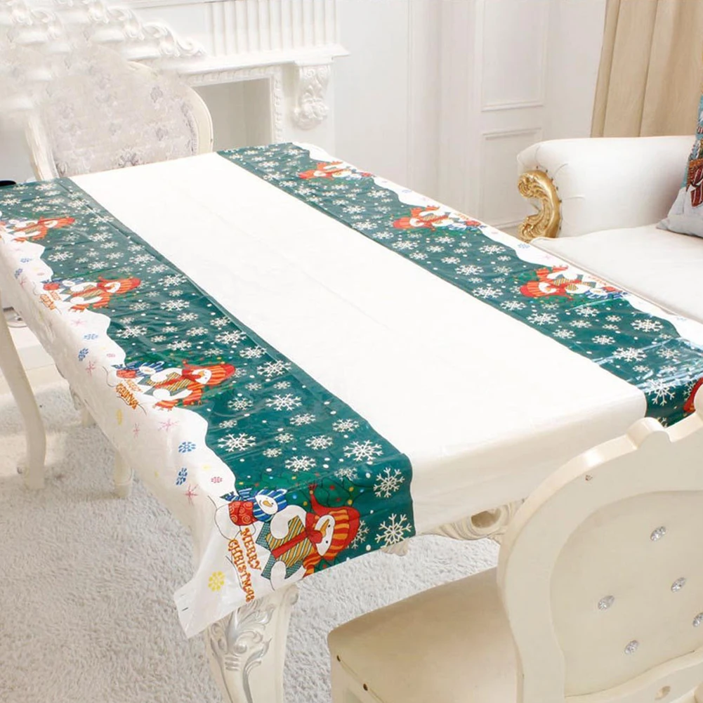 

Christmas Snowman Tablecloth Rectangle Centerpiece PVC Table Cover Holiday Table Cloth
