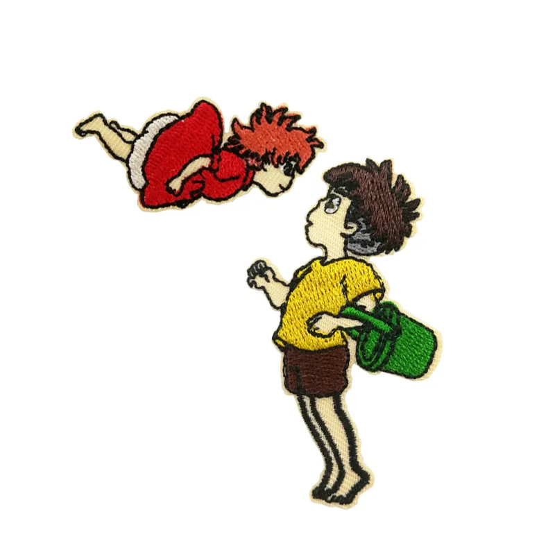 Ponyo на скале по морю Вышитая эмблема пришивная утюгом нашивка Японские Аниме