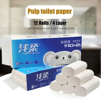

4 Layers 12 Rolls Ready Stock Toilet Roll Paper Home Bath Toilet Roll Paper Primary Wood Pulp Toilet Paper Tissue Roll