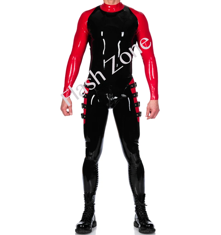 Free Shipping! Men side belts leotard new design latex catsuit with socks