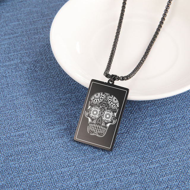 STAINLESS STEEL SUGAR SKULL NECKLACE