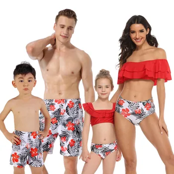 

Family Matching Swimsuit Mom And Daughter Bikinis Son Boy Swim Trunks Women Mom Daughter Printed Swimwear Dad Men Beach Shorts