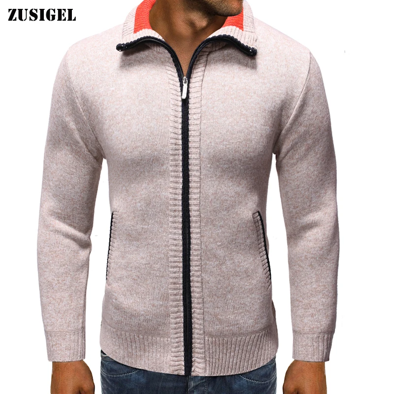 

New Autumn Winter Solid Men's Sweater Coat Long Sleeve Zipper Thick Wool Men's Collar Sweater Loose Casual Cardigan Men Knitwear