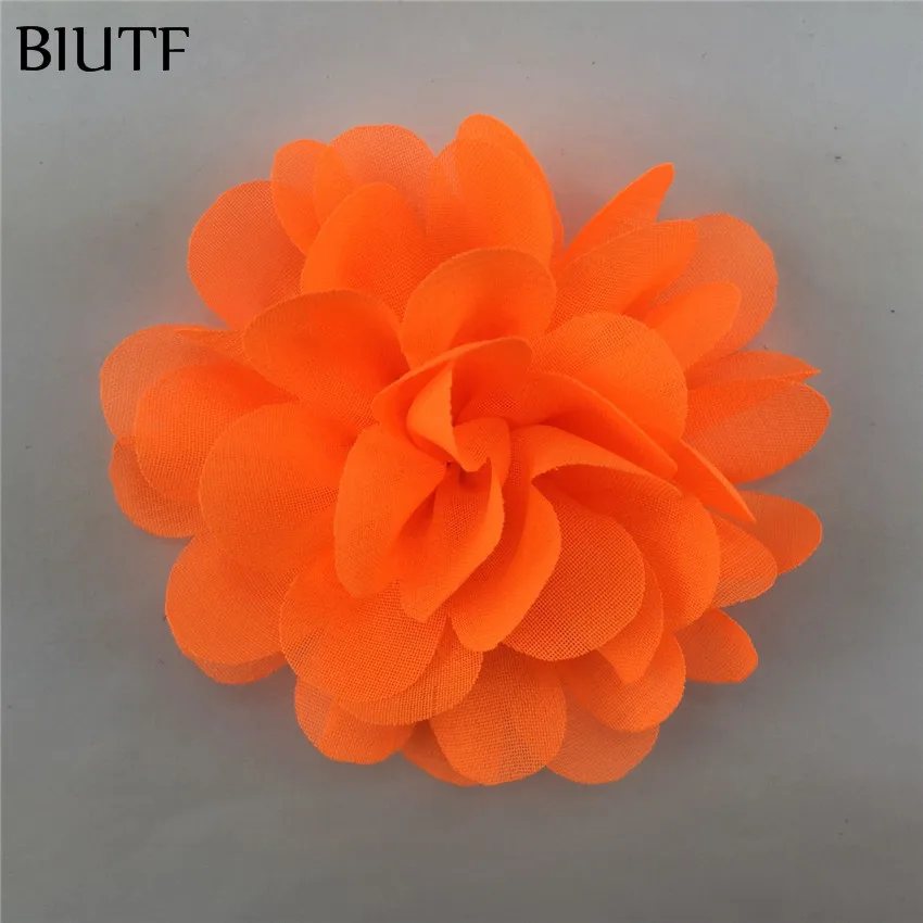 neon orange 10 шт./лот, для девочек, 5 см, искусственные шифоновые цветы с/без заколки для волос, головные уборы, аксессуары DIY, свадебный головной убор, декор TH50 - Цвет: neon orange