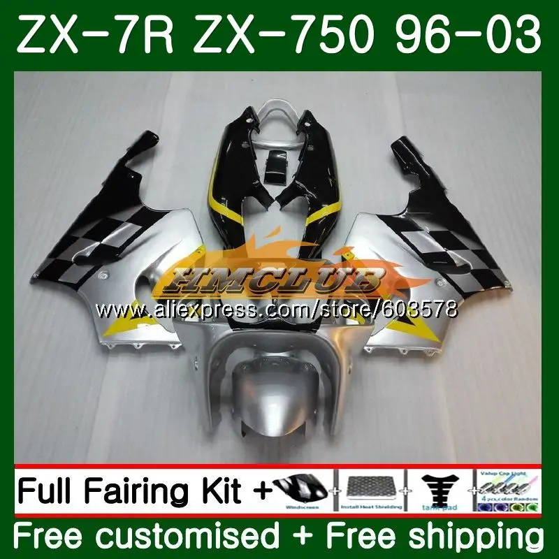 Средства ухода за кожей для KAWASAKI NINJA ZX750 ZX 7R 1996 1997 1998 1999 2003 26CL. 57 серебристо-черного цвета ZX 7 R ZX 750 ZX-7R ZX7R 96 97 98 99 обтекатель