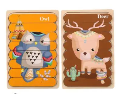 Double Sided Strip 3D Puzzles Baby Toy Wooden Montessori Materials Educational Toys For Children Large Bricks Kids Learning Toys violet