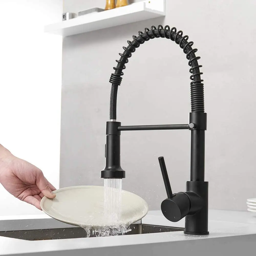 black kitchen tap Kitchen Faucet Hot and Cold Water Faucet Sink Faucet, Spring Pull-out Single-handle Faucet, 360 Rotating Kitchen Faucet single bowl kitchen sink Kitchen Fixtures