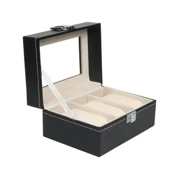 

3 Slot PU Leather Jewelry Storage Showcase Holder Organizer Watch Box Display Case for Wrist Watches with Clear Lid
