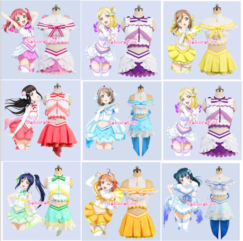 Аниме Love Live Sunshine Aqours Sakurauchi Riko Kurosawa Dia Ruby 9 персонажей аквариумное платье косплей