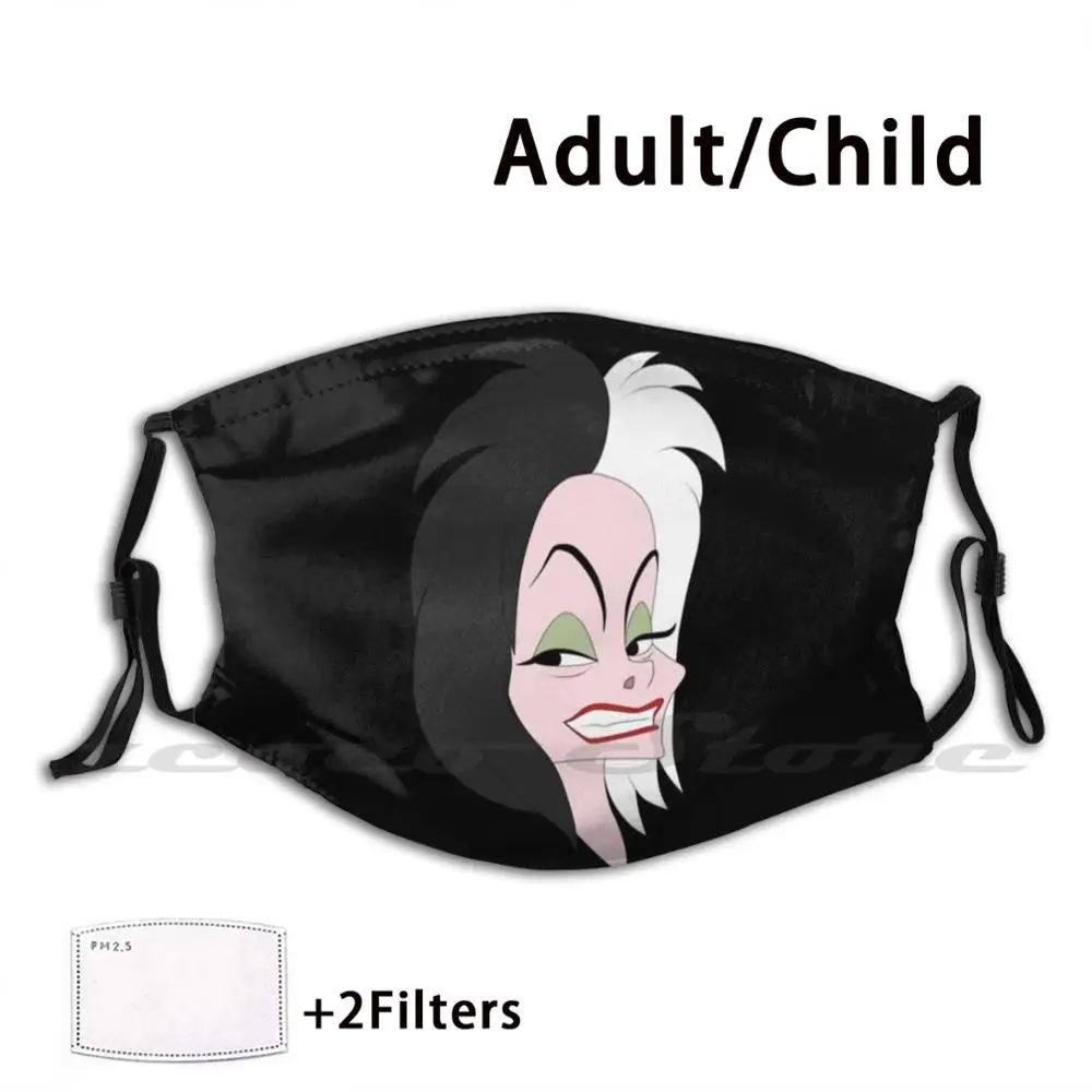 

Маска Cruella, моющийся фильтр Pm2.5 для творчества, трендовая маска Cruella, злодеи, далматинцы 101