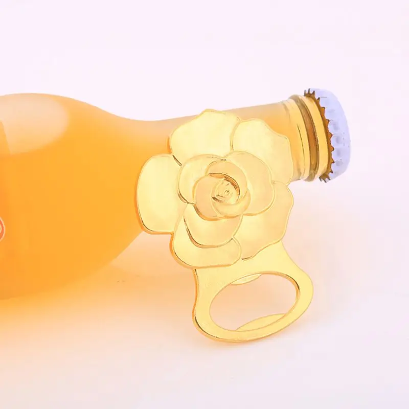 Gold Rose Flower Beer Bottle Opener Portable Bar Kitchen Accessories Decoration Wedding Party Favors Gift 72XF