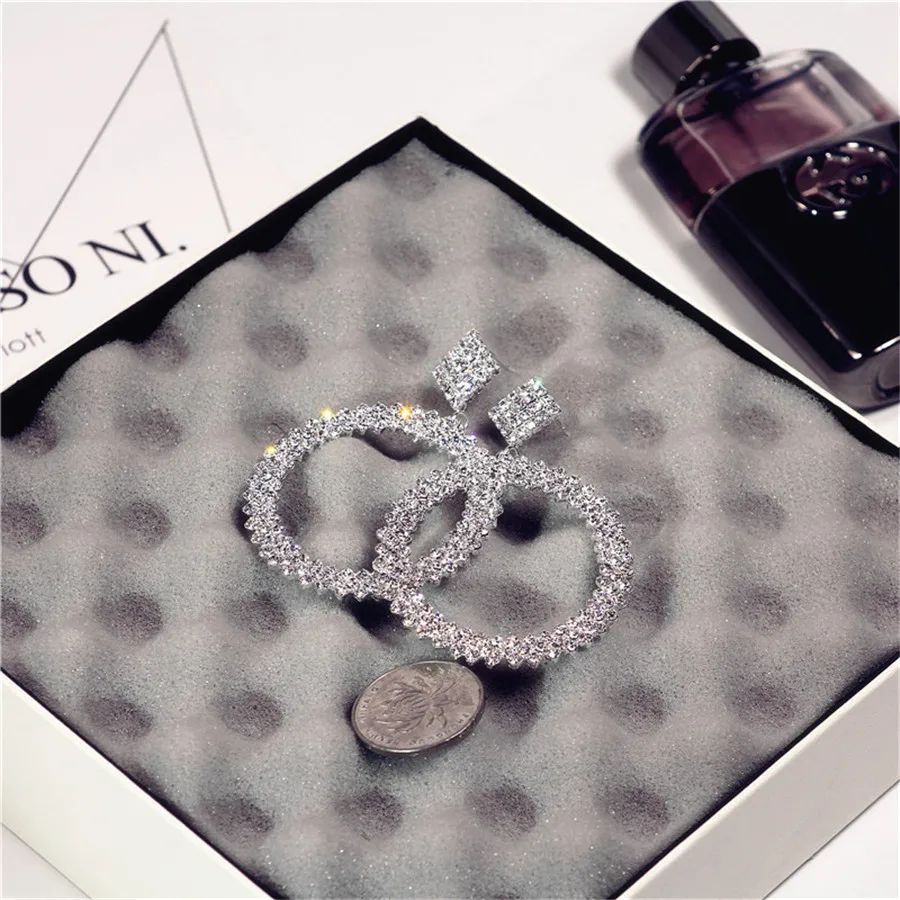 Pure circle& square shaped big earrings white style with zircon for ladies gifts