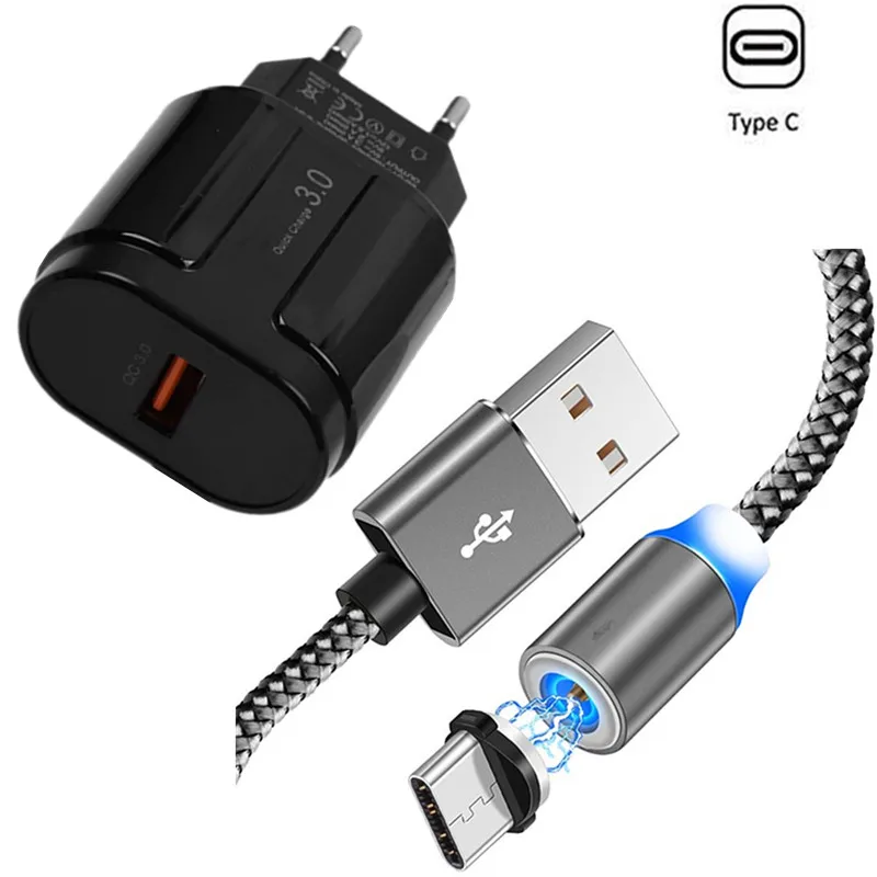 Магнитный USB QC 3 0 быстрое зарядное устройство Type C зарядный кабель для Samsung S8 S10 A40 A70