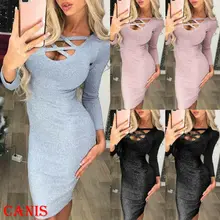 Для женщин Sexy Полые Bodycon коктейль Вечеринка, мини-платье с длинными рукавами