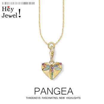 

Charm Necklace Golden Heart with Dragonfly,2020 Autumn New Fashion Jewelry Europe 925 Sterling Silver Bijoux Luck Gift For Women