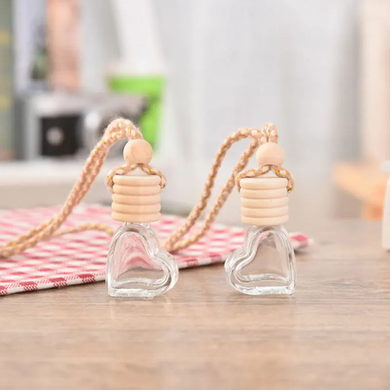 5ml Mini Heart Shape Essential Oils Diffuser Perfume Pendant Empty Aromatherapy Perfume Glass Bottle Hanging 25pcs/lot Car