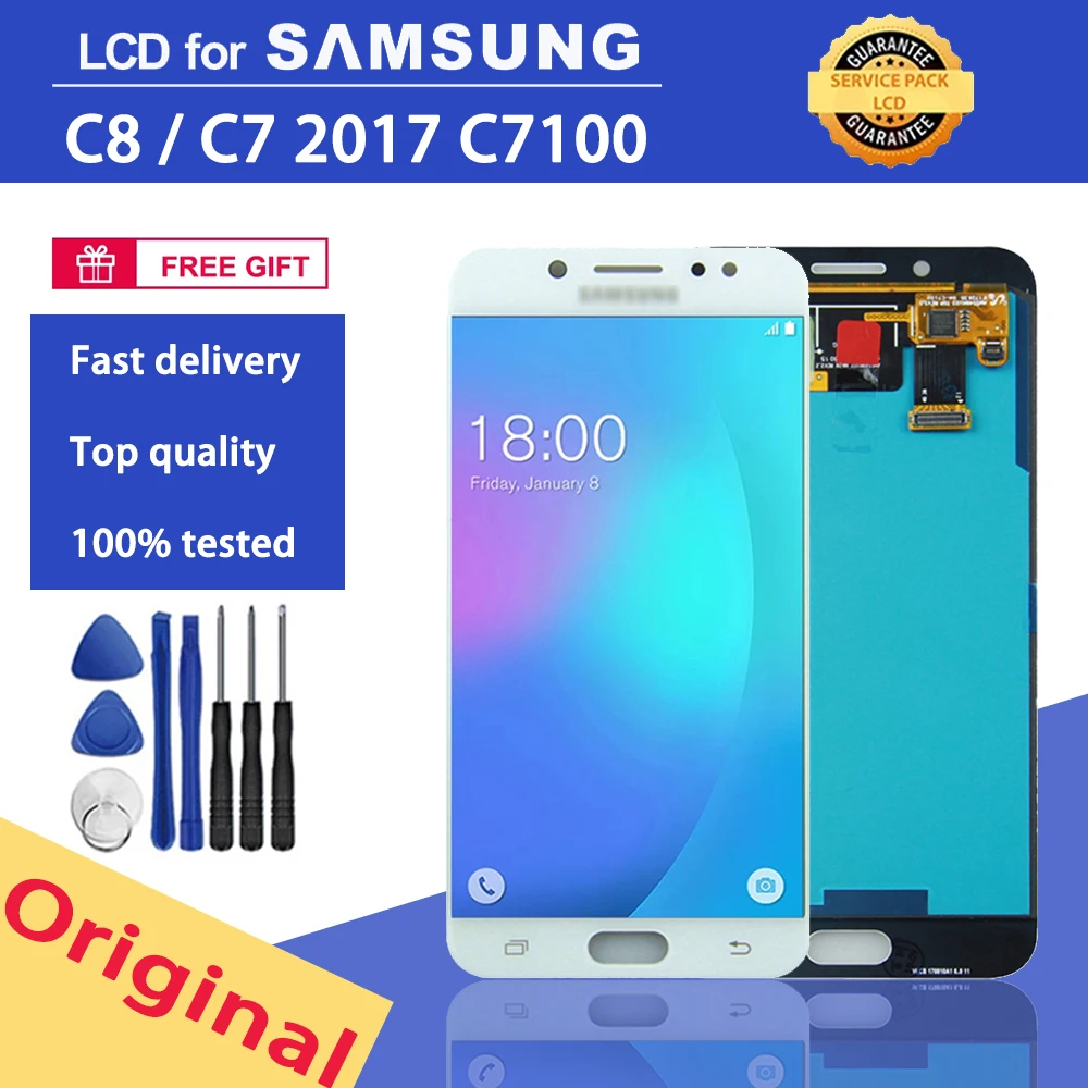 Оригинальный ЖК-дисплей 5 дюйма для Samsung Galaxy C7 2017 C8 C7100 ЖК-экран с сенсорным