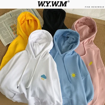 

WYWM 2020 Loose Hooded Sweatshirt Man 2020 New Weather Print 5 Colors Tops Oversized Pullover Outdoor Streetwear Couple Tops