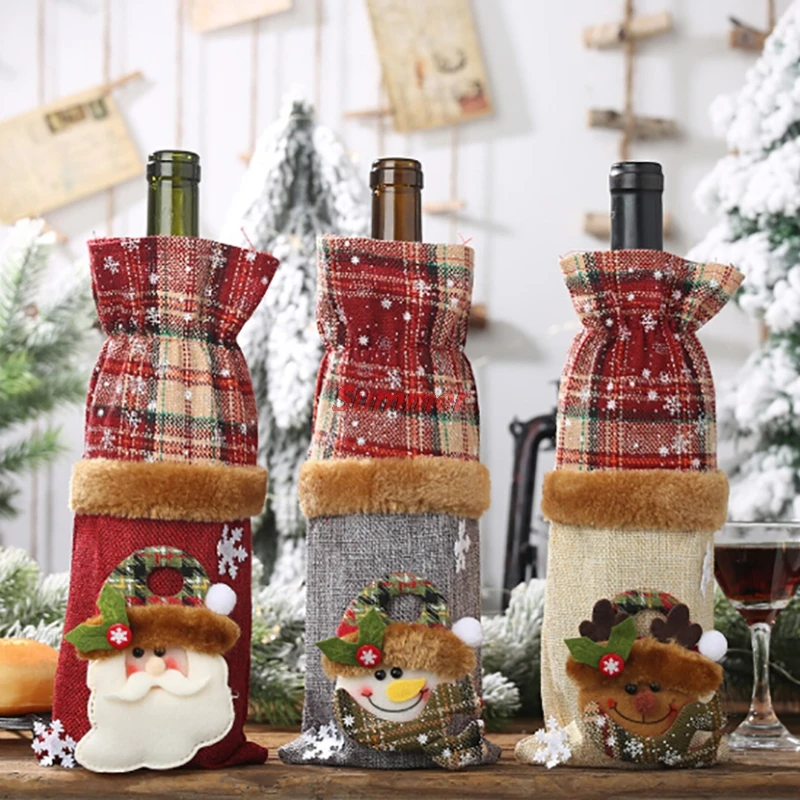 1pc Cute Red Wine Bottle Cover Bags Decoration Home Party Santa Claus Christmas Packaging Christmas Merry Christmas Decoration