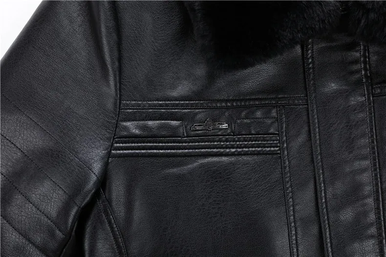 2019pu Hide Substance Warm Liner Coat MEN'S Zipper Doubled Fur Collar Leather Coat