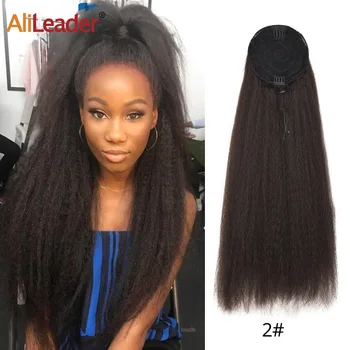 

Alileader Fluffy Straight Ponytail Black Afro Kinky Straight Drawstring Ponytail 22Inch Synthetic Wrap Around Ponytail Extension