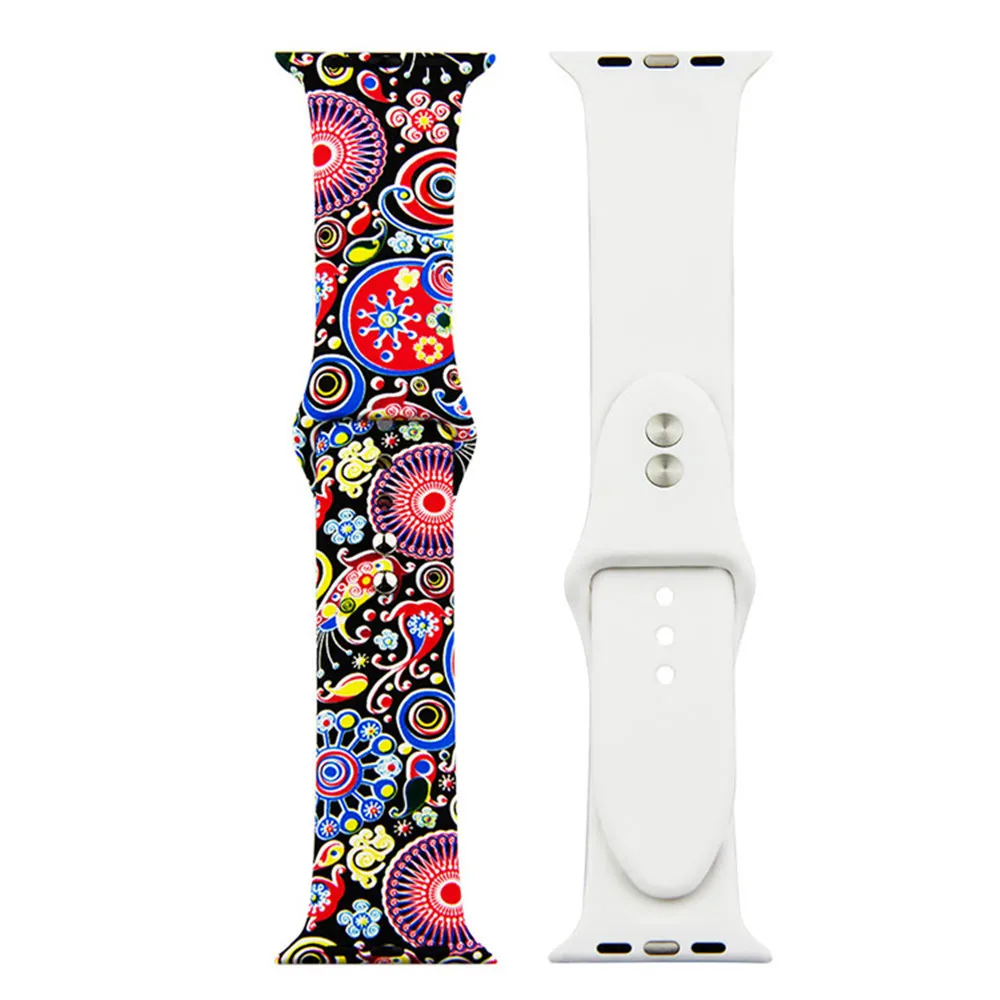 Ремешок для часов Apple watch Series 5 4 3 2 1 40 мм 44 мм цветочный силиконовый браслет с печатным ремешком для i watch Series 5 4 3 2 1 38 мм 42 мм
