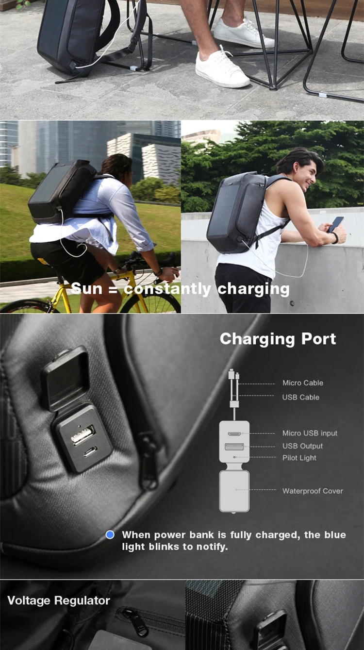 Kingsons мужской рюкзак с солнечной панелью+ зарядка через usb Противоугонный/водонепроницаемый/15,6 дюймовый Мужской рюкзак для ноутбука рюкзак для путешествий