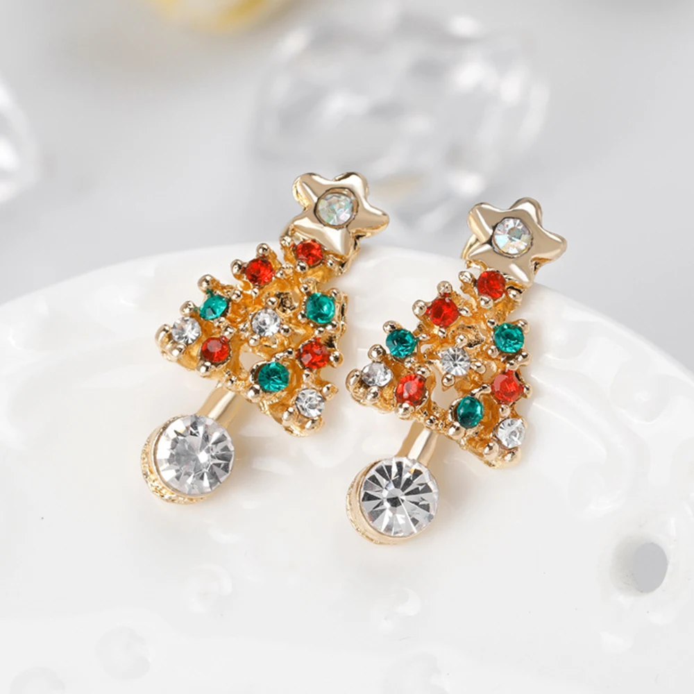 Новые серьги в форме рождественской ёлки, ювелирные изделия с кристаллами, Рождественский посыпанный зеленый лук, полые снежинки, женские серьги, подарок на год