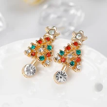 Новые серьги в форме рождественской ёлки, ювелирные изделия с кристаллами, Рождественский посыпанный зеленый лук, полые снежинки, женские серьги, подарок на год