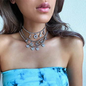 

90s Aesthetic Harajuku Letter Crystal Angel Necklace Women Sexy Queen Love Word Rhinestone Choker Harajuku Chocker Jewelry