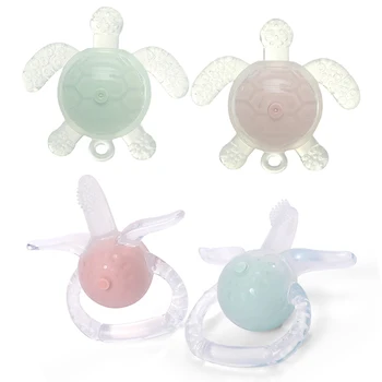 

Baby Teether Liquid Silicone Teething Handbell Toys Bite Chew Training Toddler Molar Rod 1Pcs Cute Tortoise Shape Teething Tools