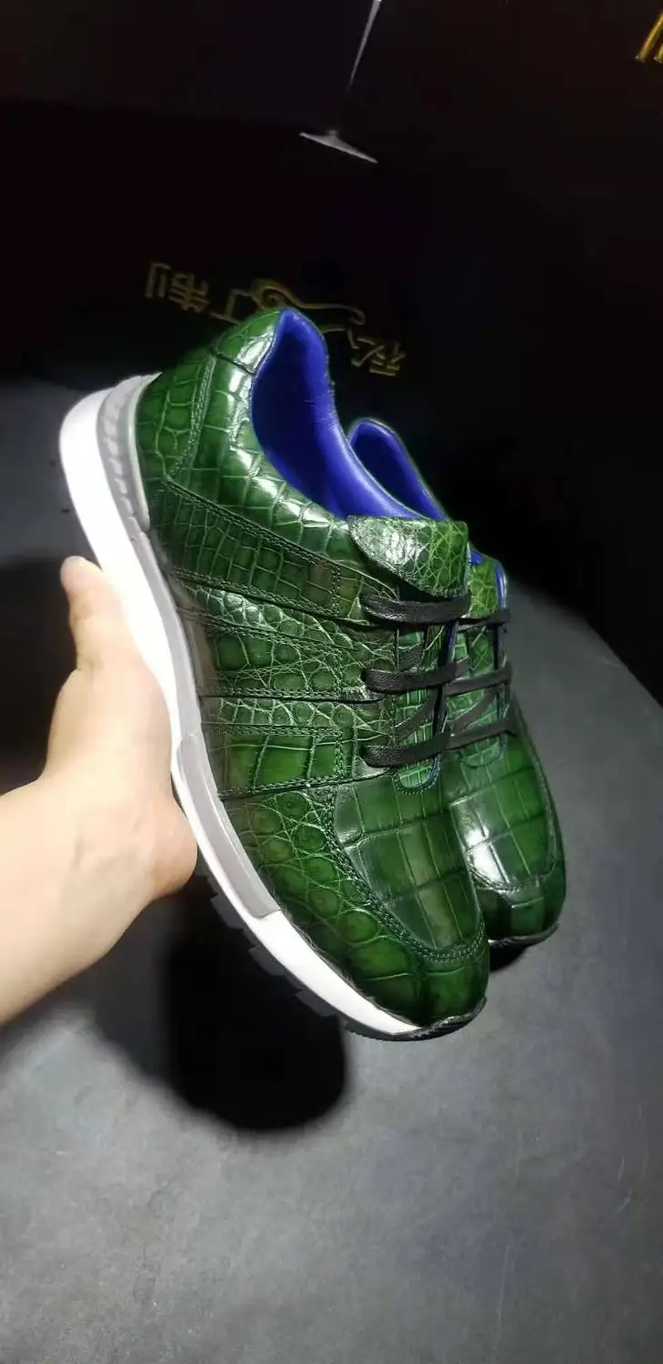 Мужская обувь из натуральной крокодиловой кожи матовые зеленые цвета крокодиловая кожа живота Мужская модная спортивная обувь для отдыха